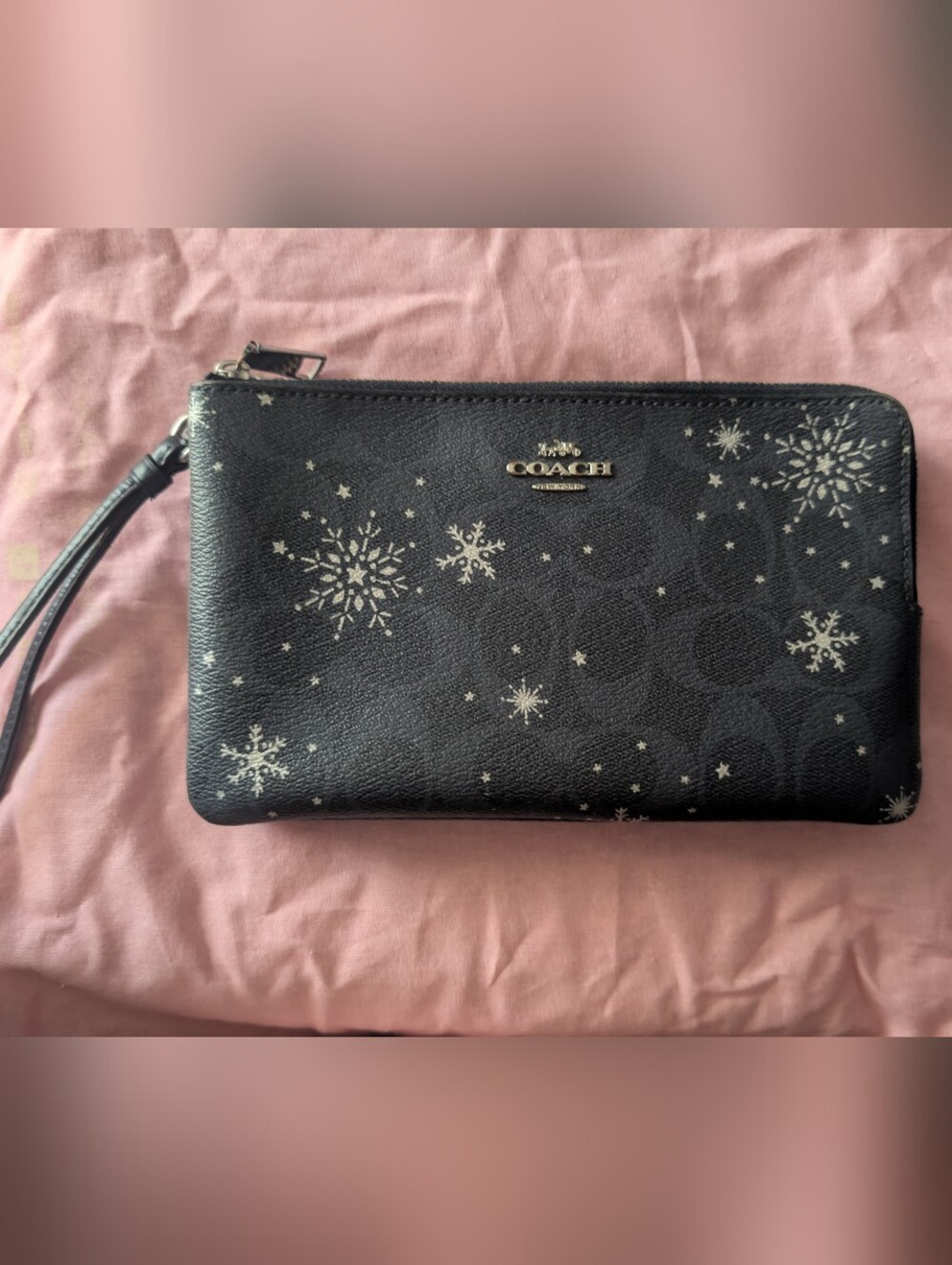 Coach Black Wristlet Clutch with Silver Snowflakes ❄️